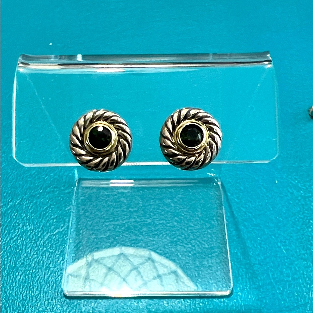 Sterling Silver/ 18k Sapphire Cookie Pierced Earrings